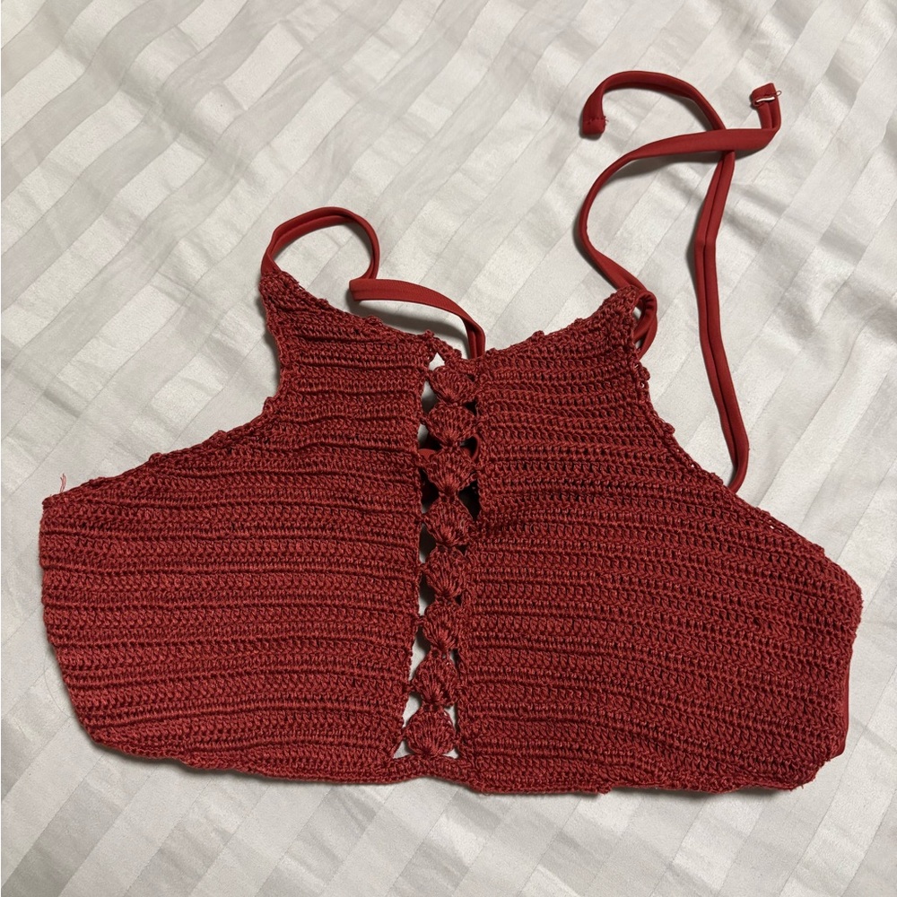 Crochet halter bikini top